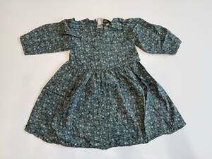 Thimble Collection Girls Green Floral Dress Size 5 Long Sleeve Bow Back